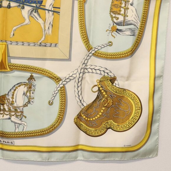 HERMES Carre 90 Scarf ""GRAND APPARAT"" Silk Light Blue Auth - Picture 7 of 14